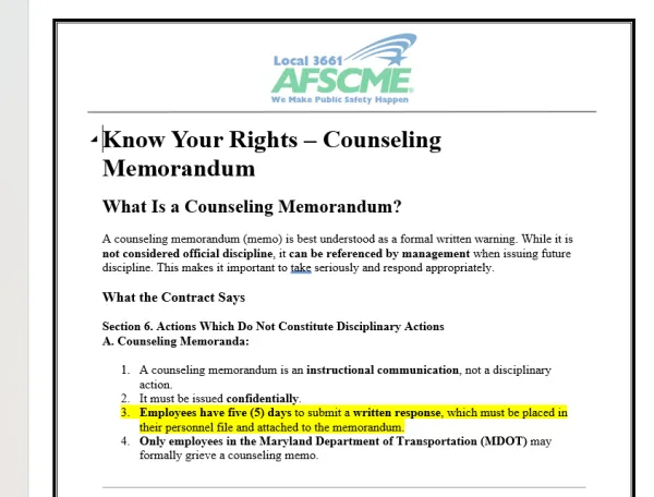 Counseling Memos Fact Sheet